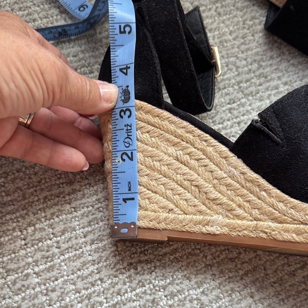 TOP Moda Black Suede Peep-Toe Wedge Sandals with Ankle Strap - Picture 6 of 7